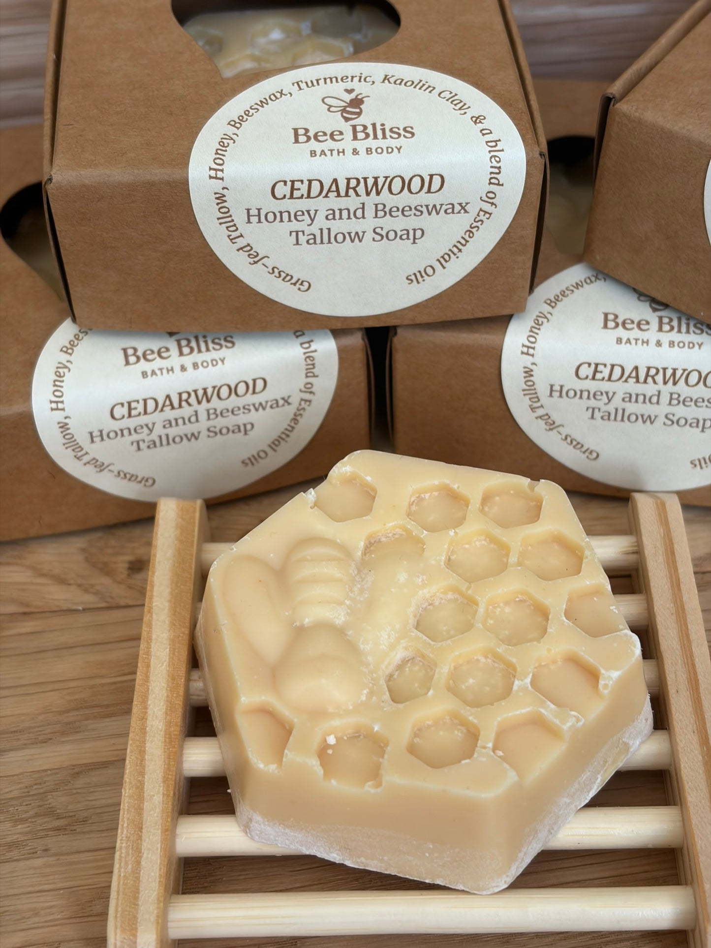 Cedarwood Honey and Beeswax Tallow Soap - Bee Bliss Bath and Body