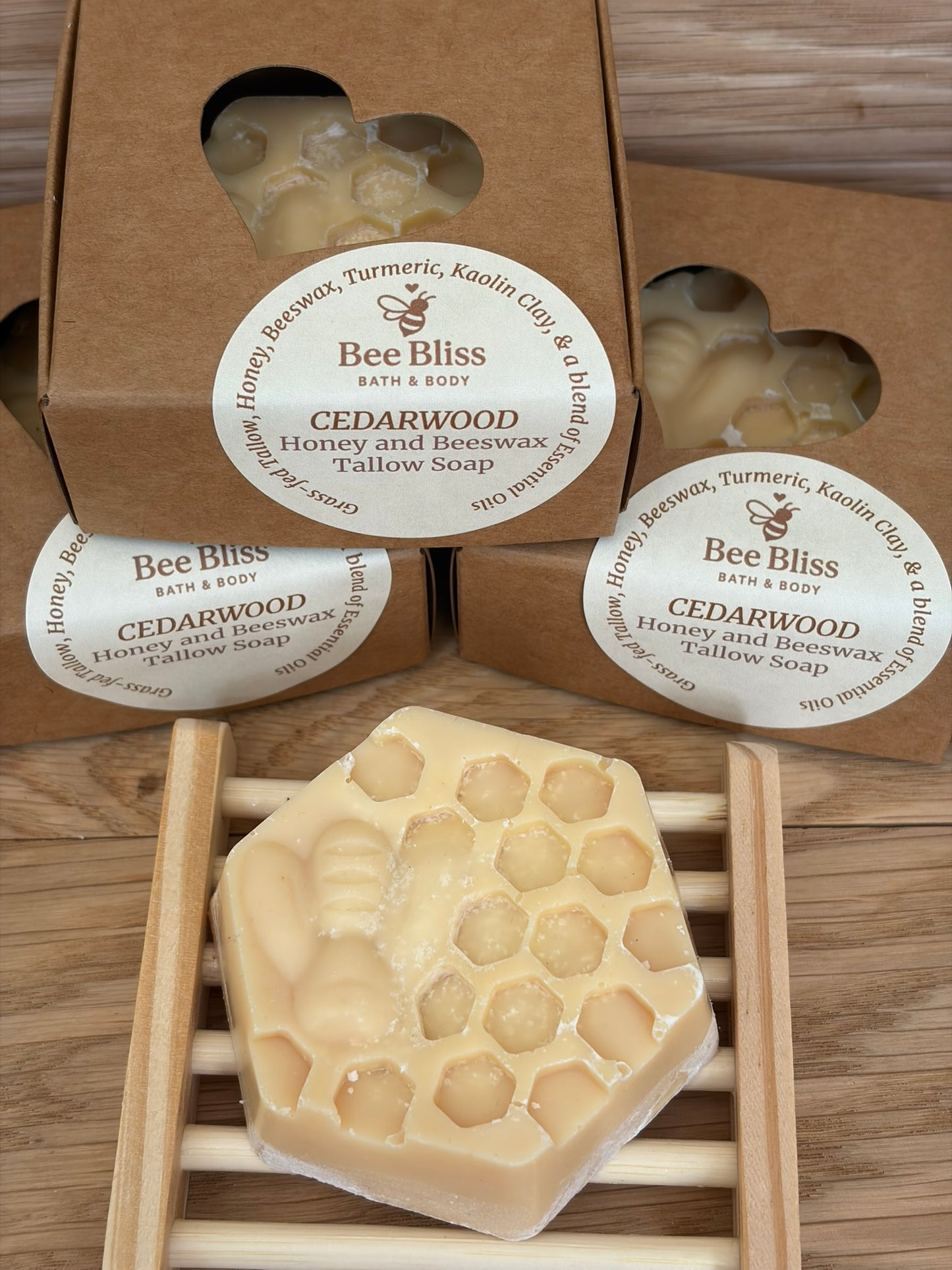 Cedarwood Honey and Beeswax Tallow Soap - Bee Bliss Bath and Body