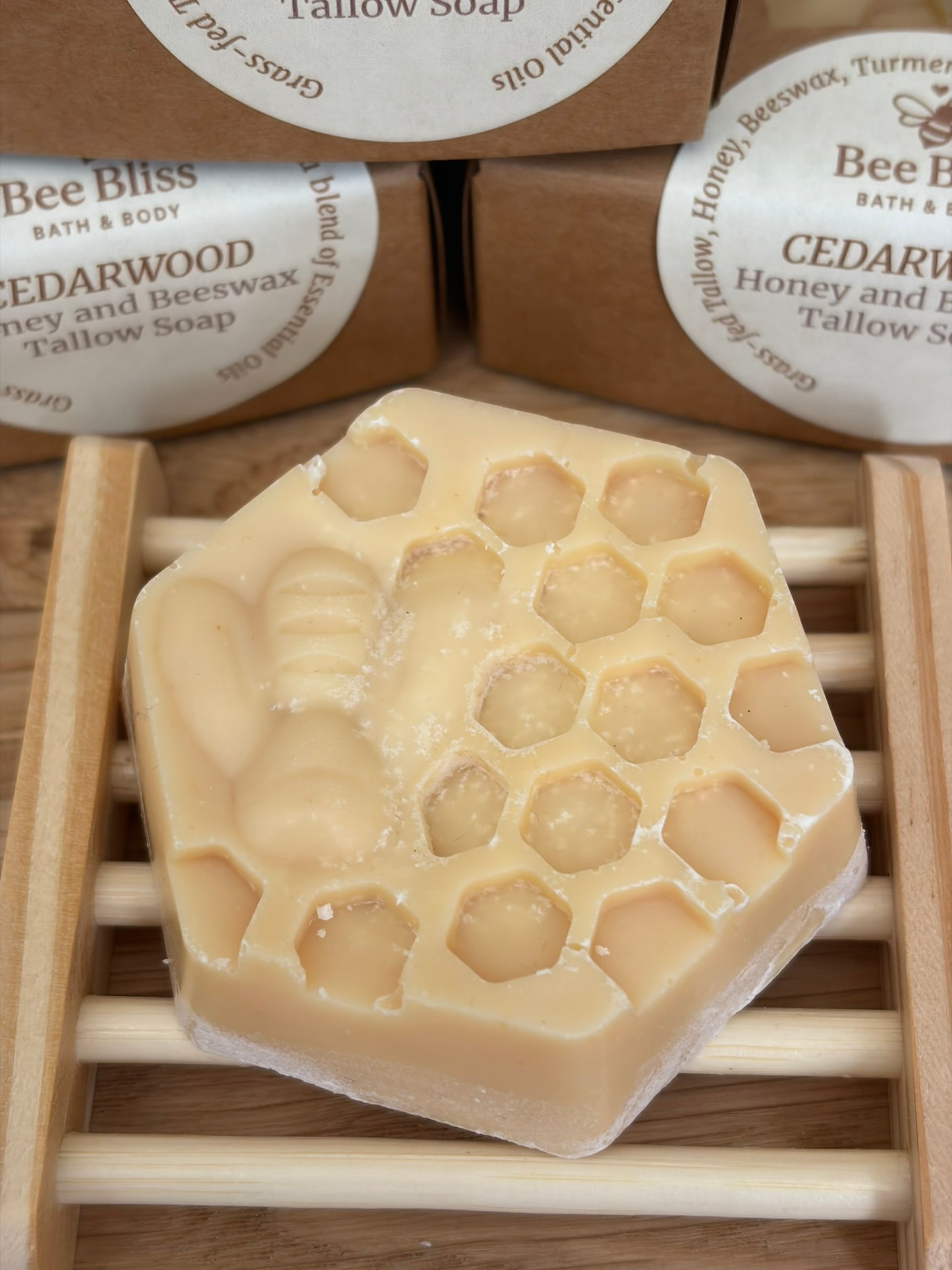 Cedarwood Honey and Beeswax Tallow Soap - Bee Bliss Bath and Body